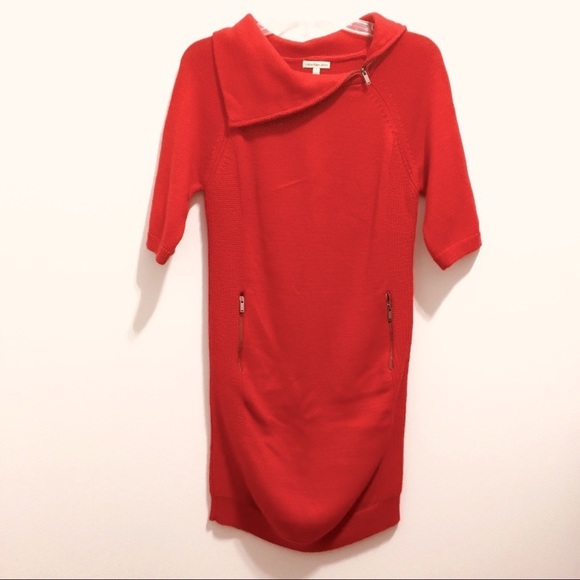 Calvin Klein Jeans Women’s Knit Crochet Red Sweater Tunic with Zippers - Picture 1 of 9